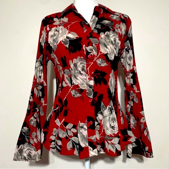 East 5th Tops - East 5th red and white floral blouse with bell sleeves
Petite Large